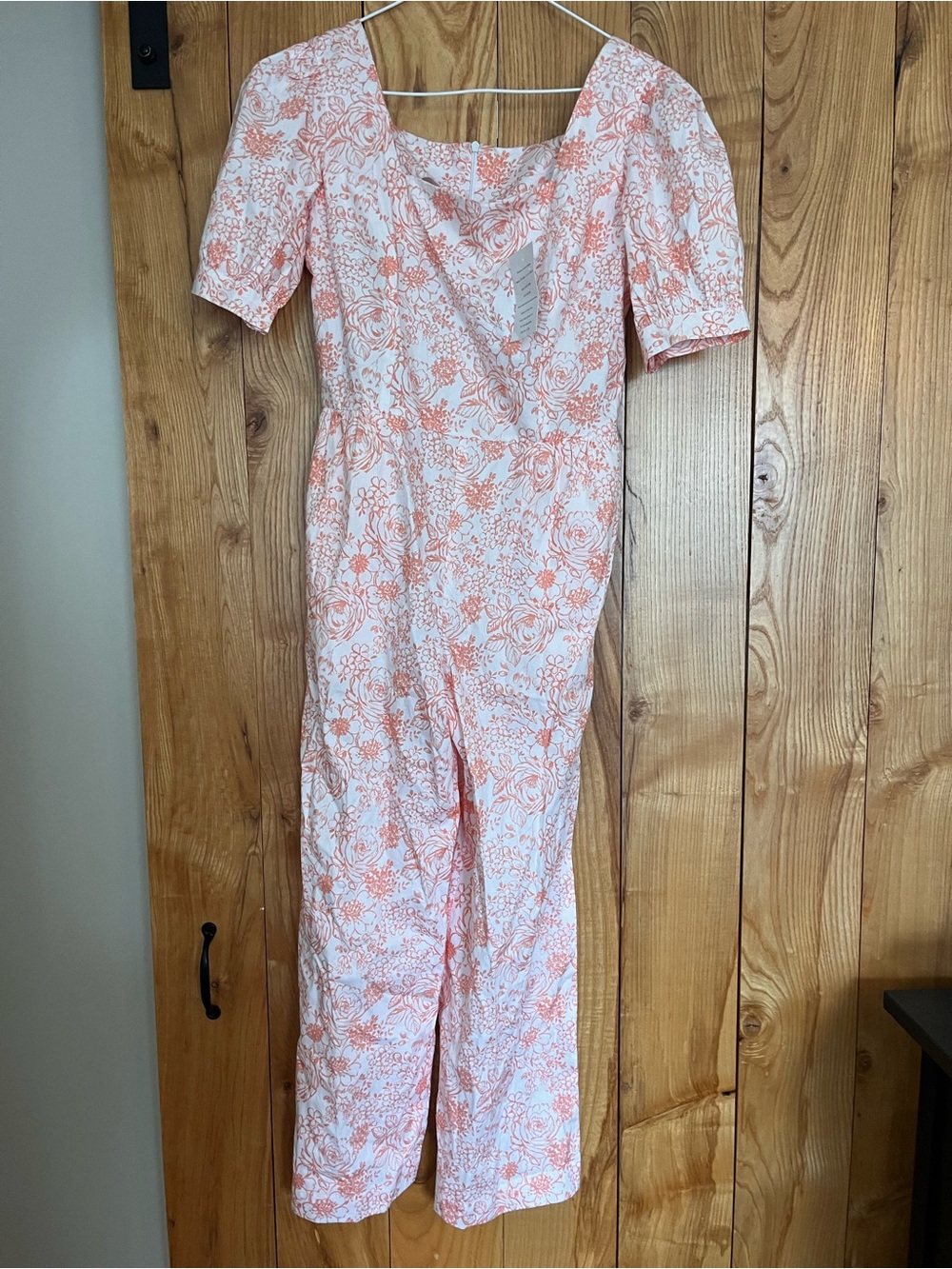Floral Square Neck Jumpsuit in Coral and White